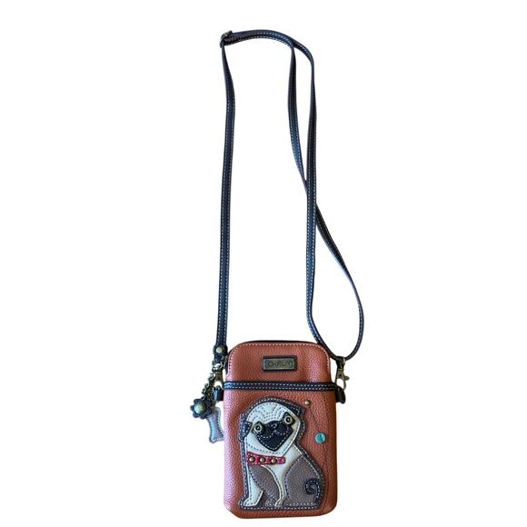 Chala Pug Cellphone Crossbody Purse Bag Dog Travel Convertible Strap - Picture 1 of 11